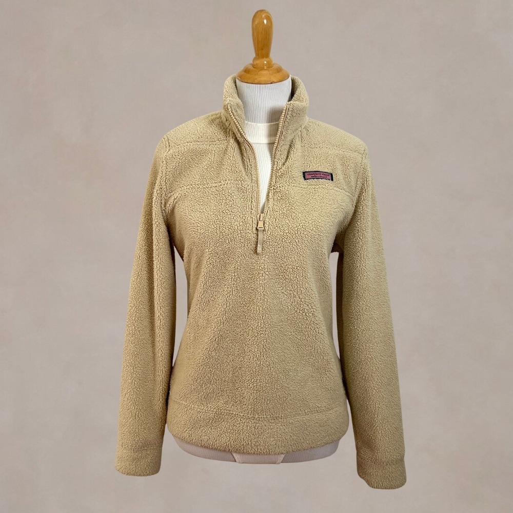 Vineyard Vines Martha's Vineyard Sherpa Fleece Quarter Zip Tan Women's M